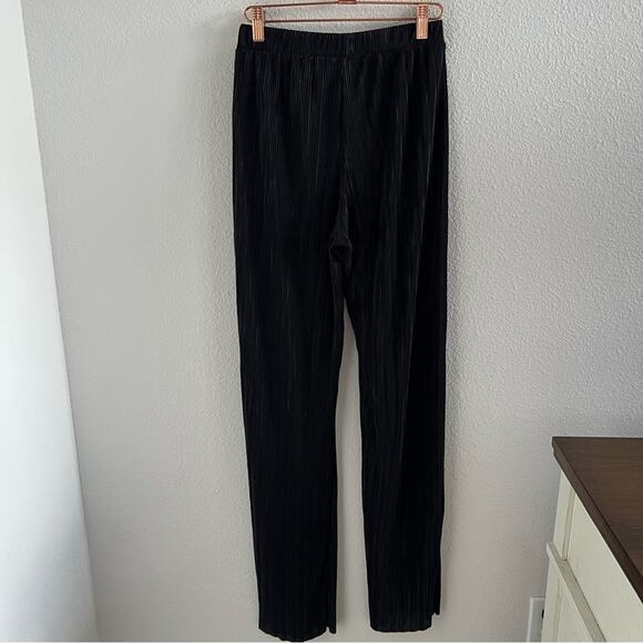 Zara Black Straight Flare Semi Sheer Black Vertical Accordion Crinkle Pants S - Picture 3 of 9